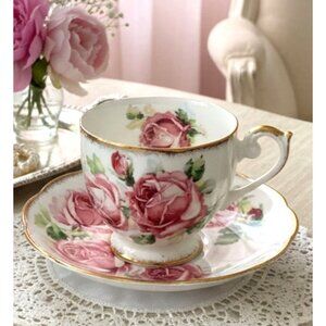 Vintage Queen Anne Lady Margaret Pink Rose Bone China Tea Cup & Saucer Set Engla